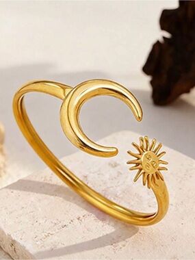Gold Crescent Moon and Sun Bracelet